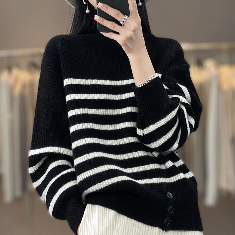 

Повседневный свободный облегающий женский кашемировый свитер с высоким воротником вязаный пуловер с длинным рукавом Новые товары из женской шерсти горячие продажи