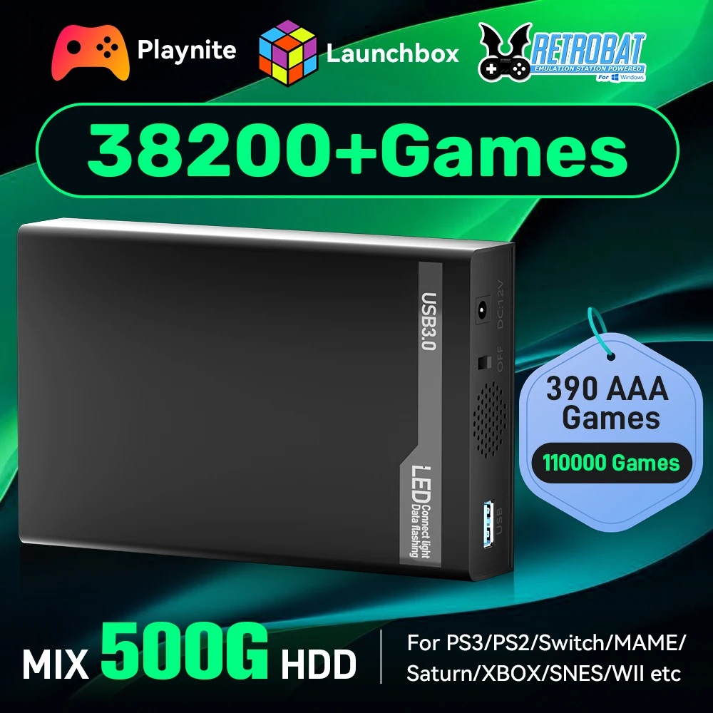 Игровой жесткий диск 500G с 38200+ ретро/ПК игровой Plug&ampPlay эмуляторами для