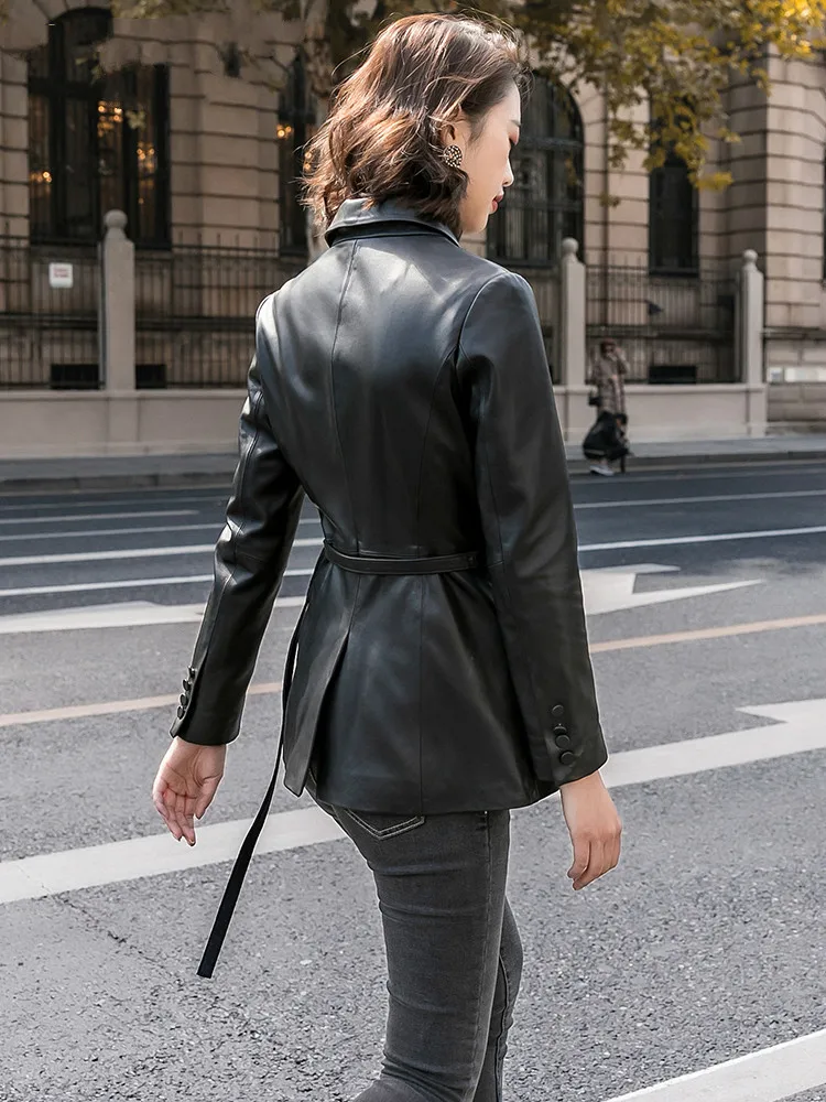 Новинка 2024 женская кожаная одежда Haining модное облегающее пальто из натуральной