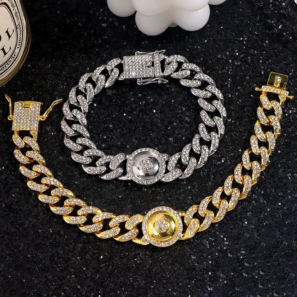

Women Men Hip Hop Bling Iced Out Cuban Link Bracelet Simple Design Shine Pave Rhinestone Bracelet Gold Silver Color Jewelry Gift