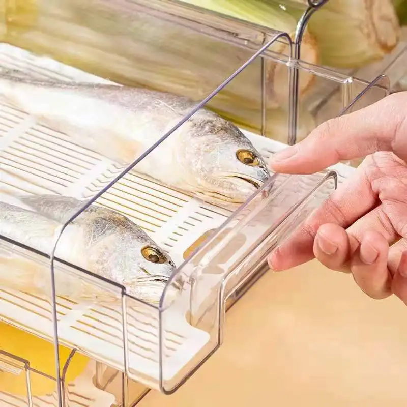refrigerator storage box clear food storage bins fruit vegatable meat freezer fridge stackable cabinet kitchen drawer organizer free global shipping