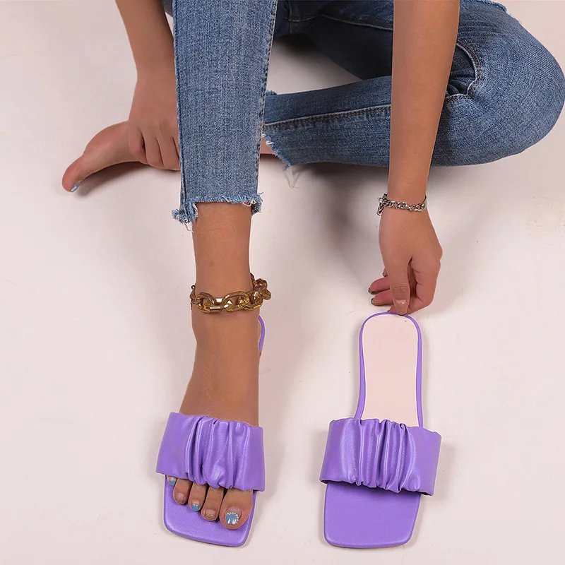 

Шлепанцы женские на квадратном каблуке, мягкие дизайнерские сандалии, без каблука, сланцы, лето 2022