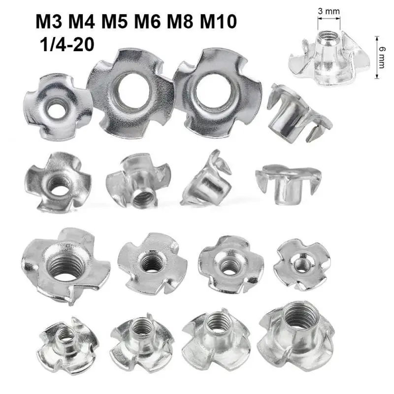 

25/10/5 шт. гайка с четырьмя когтями, мебельная Т-образная гайка, глухие тройники, гайки M3 M4 M5 M6 M8 M10