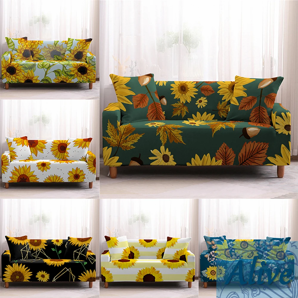 

Sunflower Plant Printing Slipcovers Elastic Spandex Single/Double/Three/Tour Seat Sectional Sofa Slip-resistant Couch Cover