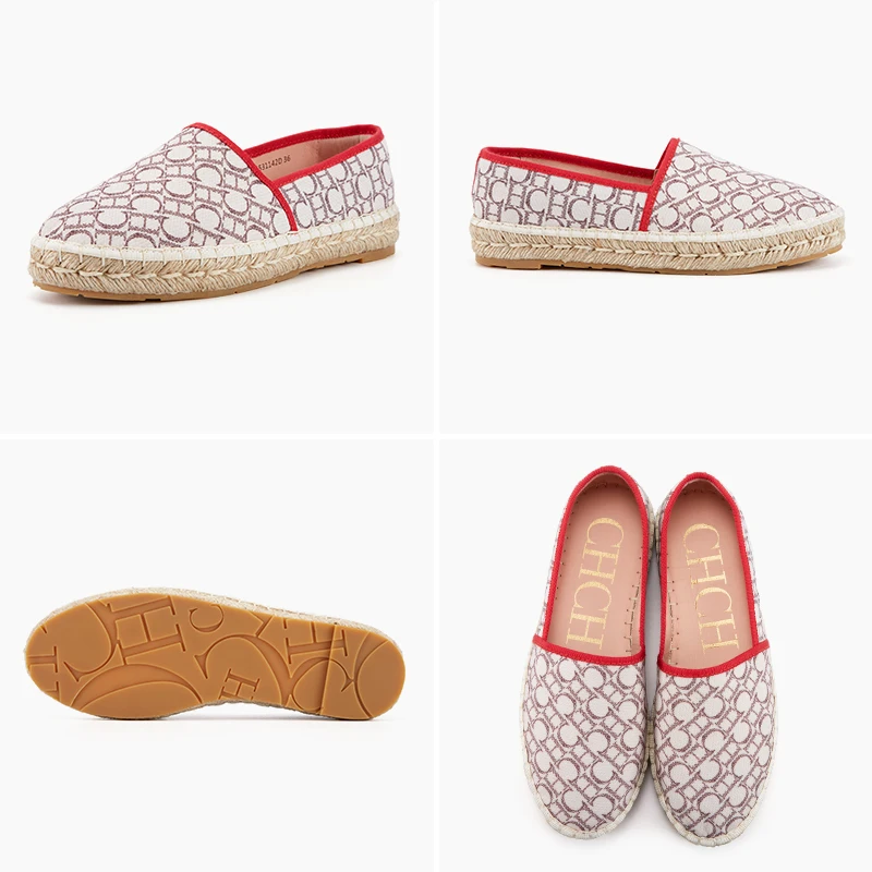 CHCH 2023 Luxury Brand  Flats  Women Lattice Round Toe fisherman shoes Cloth Woven Straw Casual Comfortable Female loafer Shoes