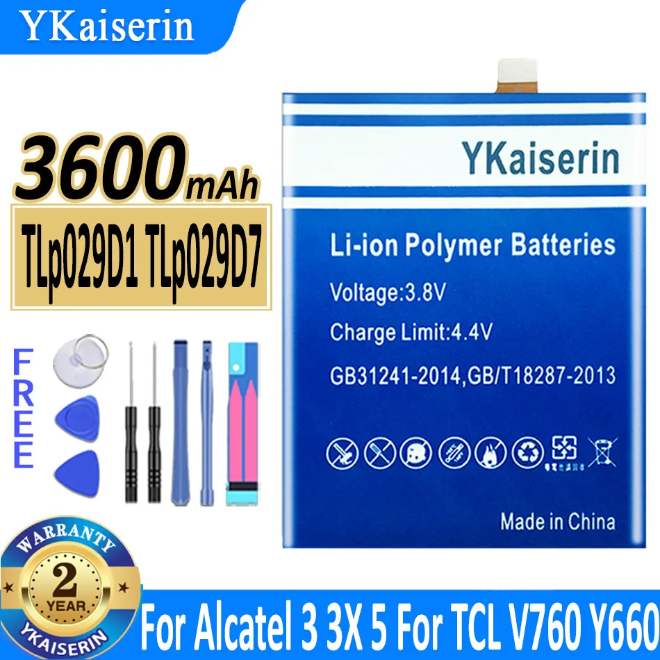 Аккумулятор ykaisin 3600 мАч TLp029D1 TLp029D7 для Alcatel 3 Alcatel3 3X 5 для TCL V760 Y660 OT-5052D 5052Y 5086 5058 5058A 5058J