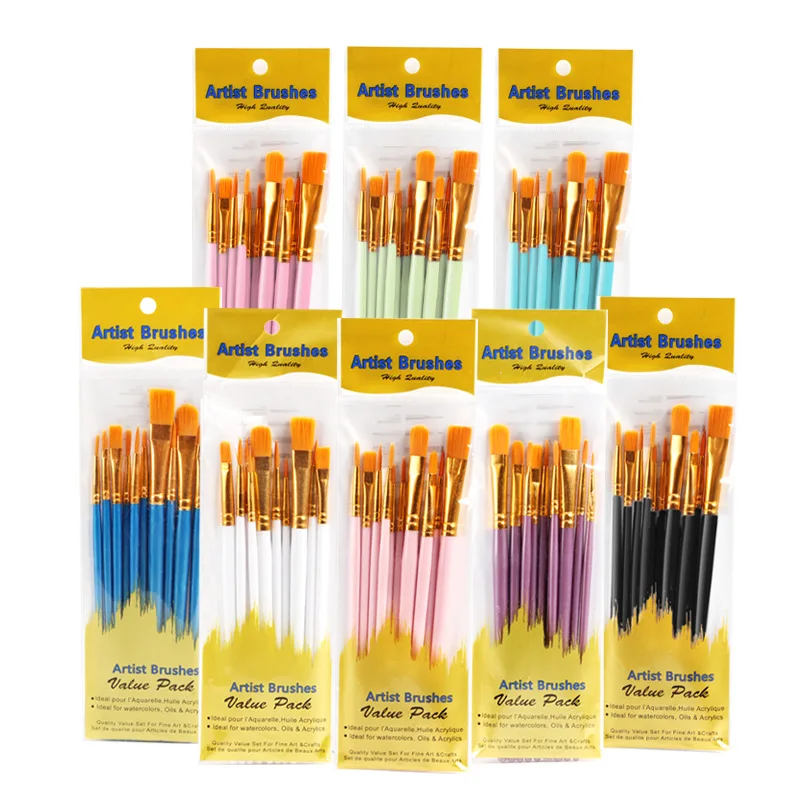 

10pcs Oil Painting Brush Set Plastic Rod Art Painting Watercolor Gouache Brush Eye Shadow Eyeliner Rouge Makeup Brush DC05