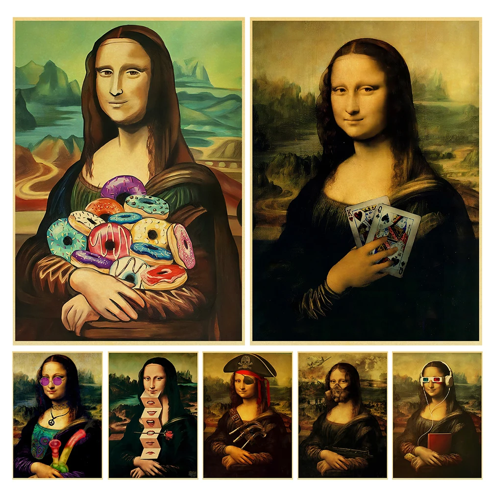 

Funny Poster Creative Kraft Paper Print Donut Beer Mona Lisa Art Picture Posters Home Room Bar Cafe Decor Art Wall Painting