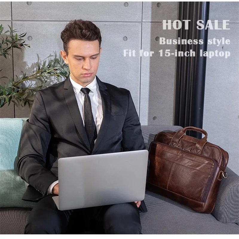 High Quality Men's Genuine Leather Briefcase Office Bags For New Male Laptop Bags Totes Fashion Handbags Women's Messenger Bag