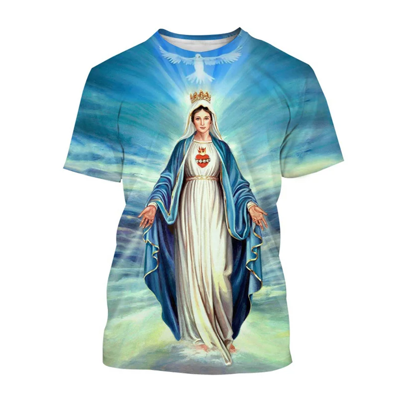 Классическая футболка с 3D принтом Девы Марии для мужчин и женщин индивидуальные