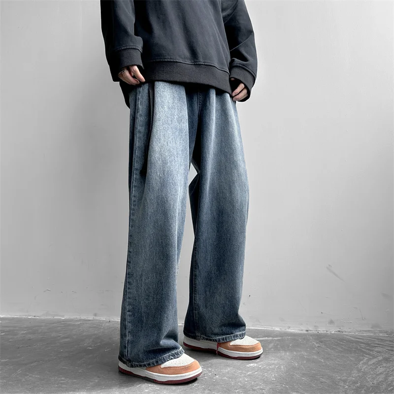 

Spring Wide-leg Jeans Men's Fashion Casual Korean Jeans Men Streetwear Loose Hip-hop Straight Denim Trousers Mens Pants C240