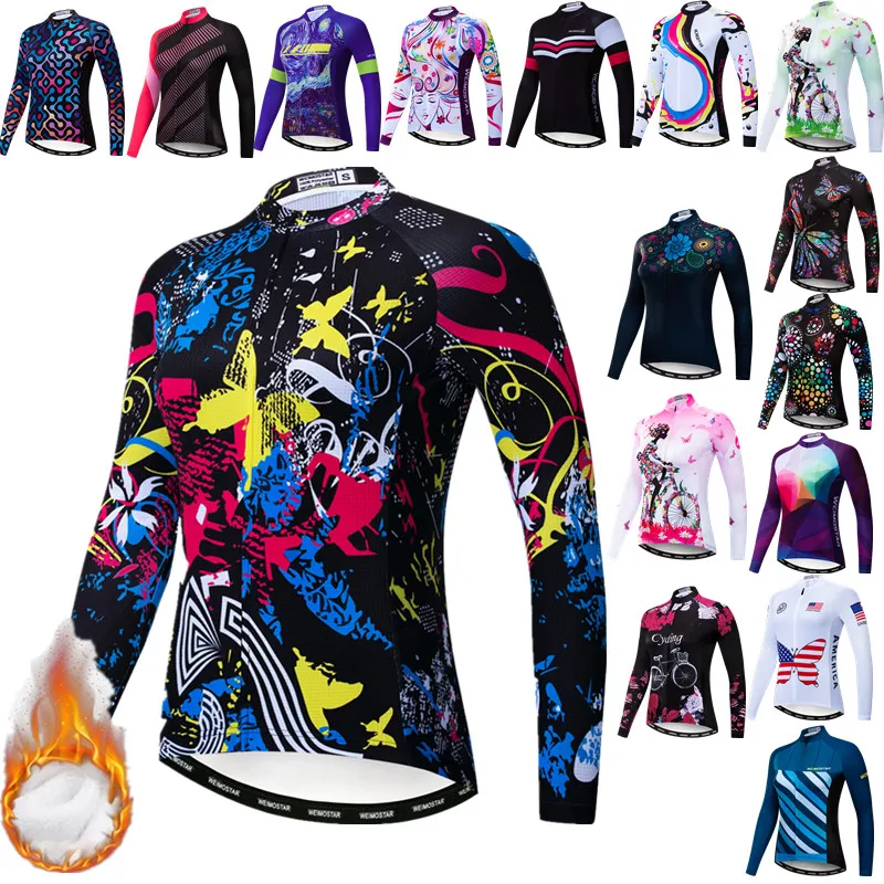 

2022 Womens Winter Thermal Cycling Jacket MTB Bike Coat Road Bicycle Clothing Warm Long Sleeve Cycling jersey Maillot Ciclismo