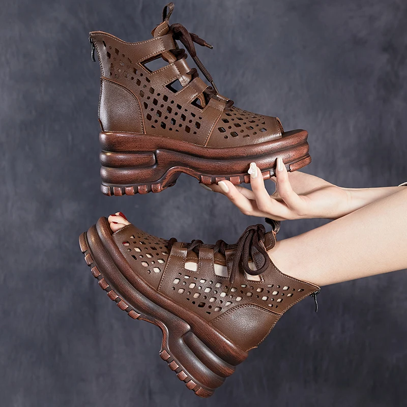 Breathable Summer Hollow Women Ladies Moccasins Zipper Soft Fashion Sandals Shoes Women's Genuine Leather Ankle Boots New 2023