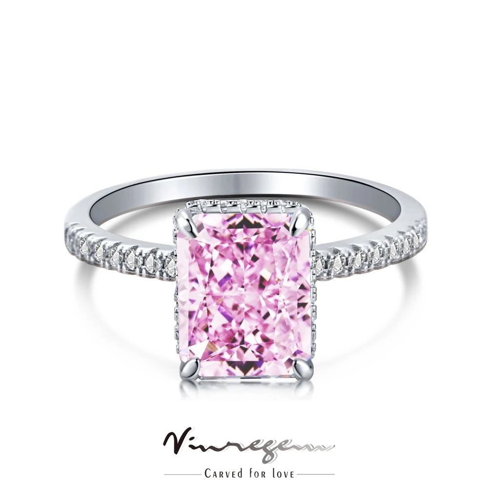 

Vinregem Solid 925 Sterling Silver Platinum Color Crushed Ice 5CT Pink Sapphire Wedding Ring for Women Gift Drop Shipping