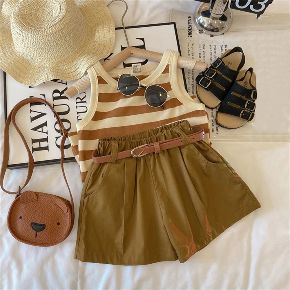 

Melario Girls Summer Outfits Set New Stripe Vest T-shirt + Short 2Pcs Suit Toddler Fashion Children's Clothing Casual Kids Sets