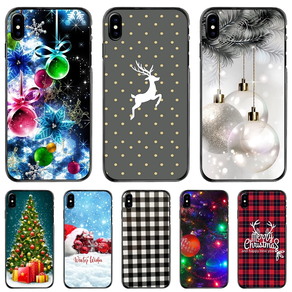 

For Apple iPhone 11 12 13 14 Pro MAX Mini 5 5S SE 6 6S 7 8 Plus 10 X XR XS Hard Phone Cover Case Christmas Elk New Year print