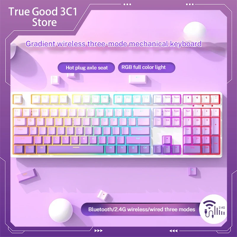 Клавиатура Механическая с 108 клавишами беспроводная Bluetooth три режима