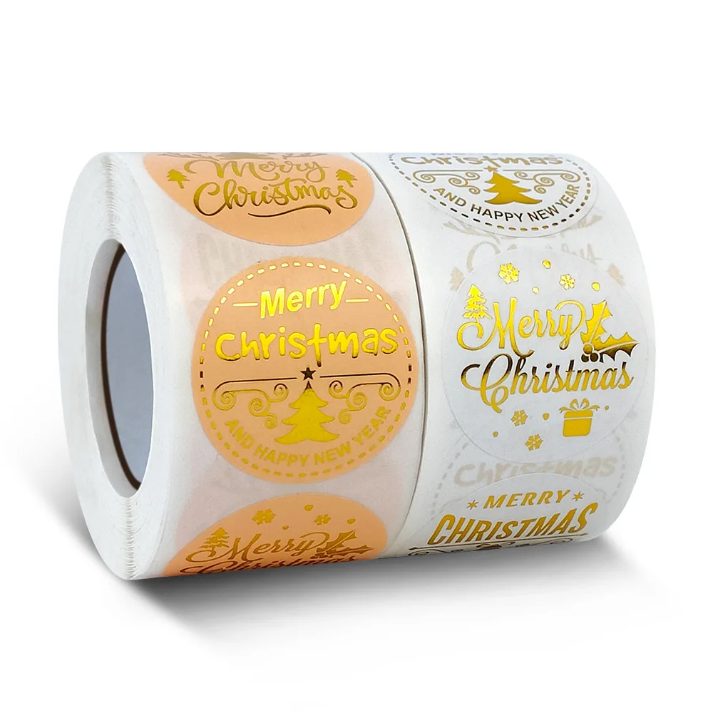 

3.8cm Gold Foil Merry Christmas Sticker 500pcs Round Christmas Decoration Stickers for Envelope Seal Box Gift Bag Packaging