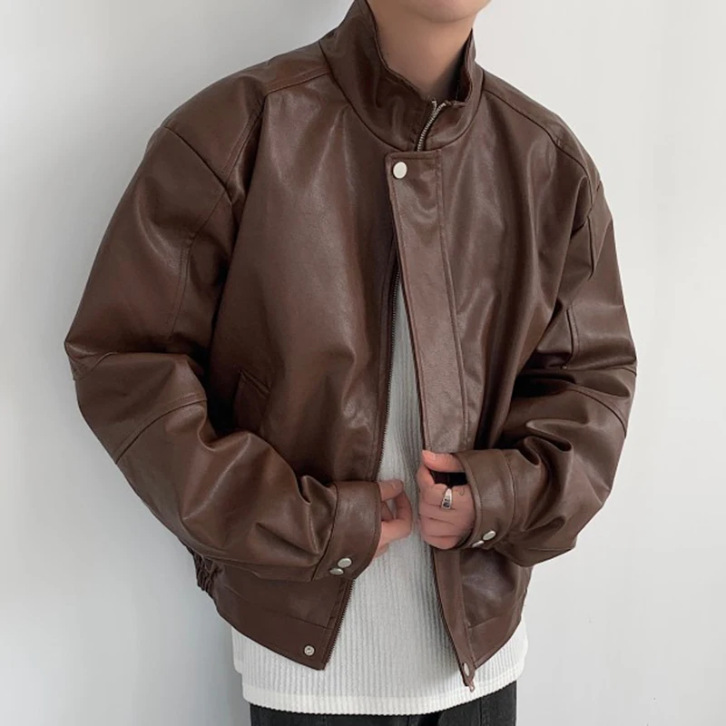 Мужская осенняя куртка IEFB из искусственной кожи с подкладкой на плечах короткие