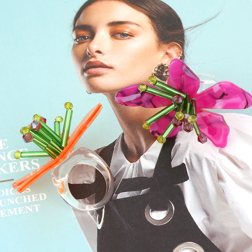

Za Exaggerated Colorful Acrylic Flower Ring for Woman Party Casual
