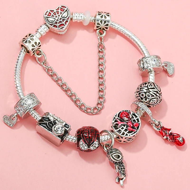 

Disney Marvel Soaring City Charms Spiderman Mask Clasp Bracelet for Women Jewelry Fine Camera Selfie Beads The Avengers Bangles