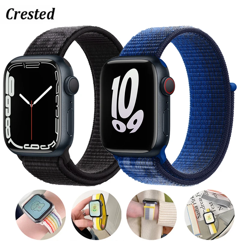 Nylon Loop Strap For Apple Watch Band 44mm 40mm 45mm 41mm 49mm 42mm 38mm 44 45 MM Bracelet iWatch Series 8 Ultra SE 7 6 5 3 Band