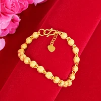 24k yellow gold plated bracelet for women vietnam sand gold frosted transit bead hand chain wedding engagement fine jewelry gift