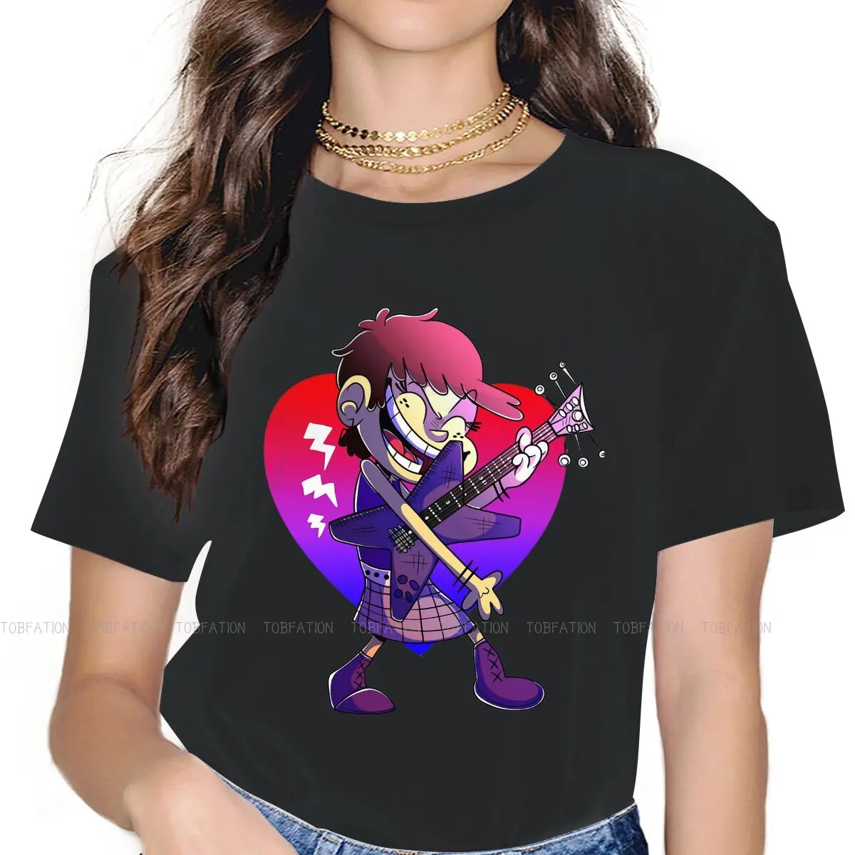 

Luna And Guitar Graphic Women Tshirts The Loud Houses Aesthetic Vintage Female Clothing Large Cotton Graphic Streetwear