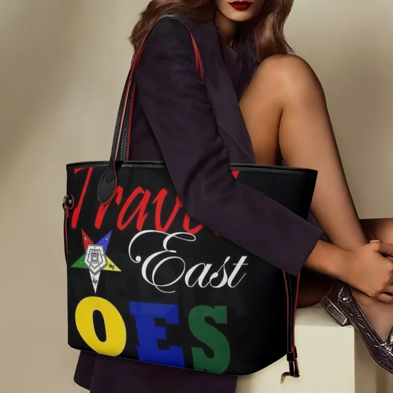 

New Order of The Eastern Star Women Top-handle Bags Casual Large Capacity Lady Handbags Adjustable Female Leather Shoulder Bag
