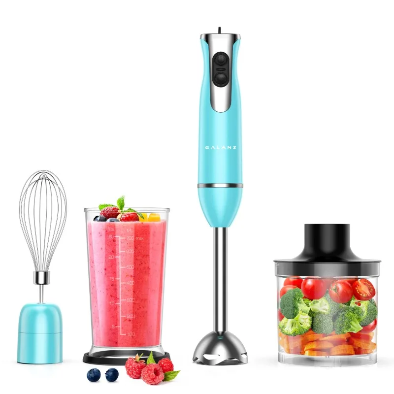 

Galanz 4-in-1 Retro Immersion Hand Blender with Whisk & Chopper Attachments, 2 Speeds with Turbo Setting, Blending Beaker