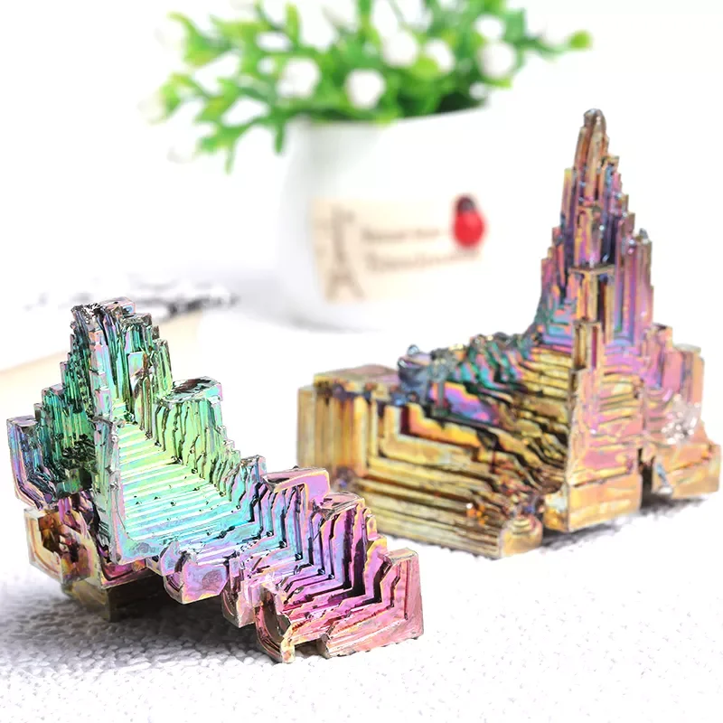 

Natural Bismuth Tower Metal Mineral Pyramid Stones Gemstone Reiki Healing Stone Meditation Collection Or Home Decor Raw Crystals