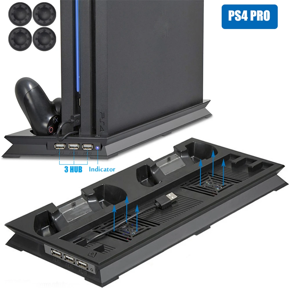 

For Playstation 4 Pro Console For PS4 PRO Cooling Vertical Stand 2 Controller Charger Charging Dock Station 2 Cooler Fan 3 HUB