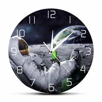 astronaut drinking beer on moon wall clock man cave room home decor astronautics modern wall clock artwork slient sweep watch
