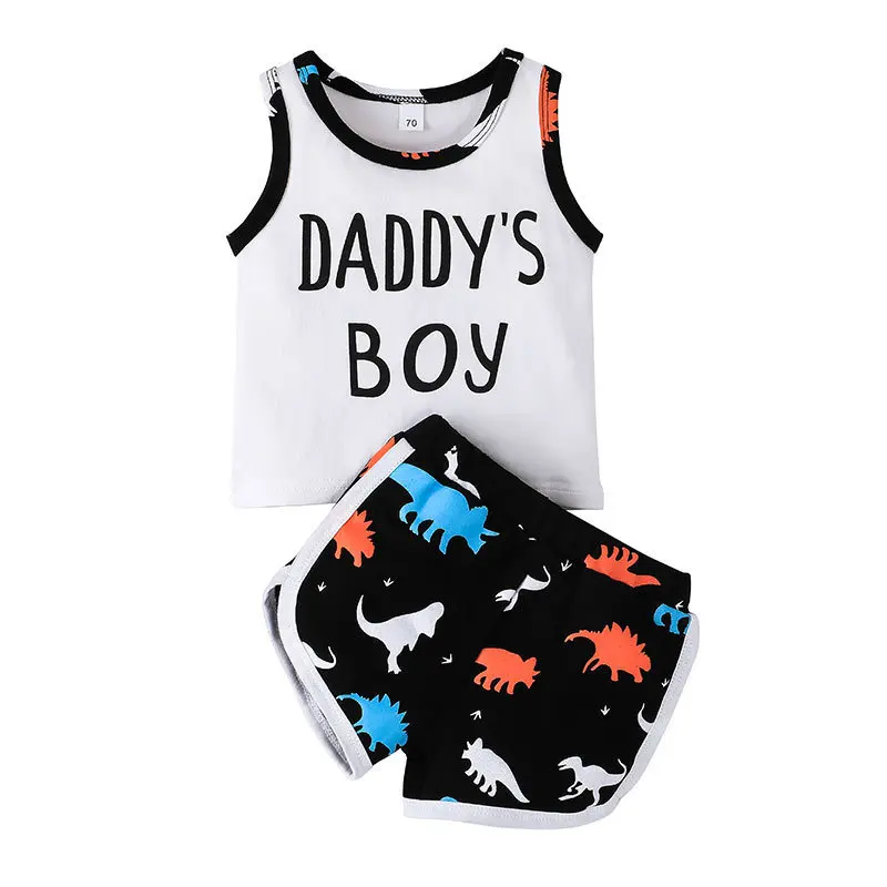 

Children's Suit Boys Sports Sleeveless Tops Shorts Suit Fashion Kids Cartoon Letter Printing Suit Clothes Baby T-Shirt 2pcs Sets