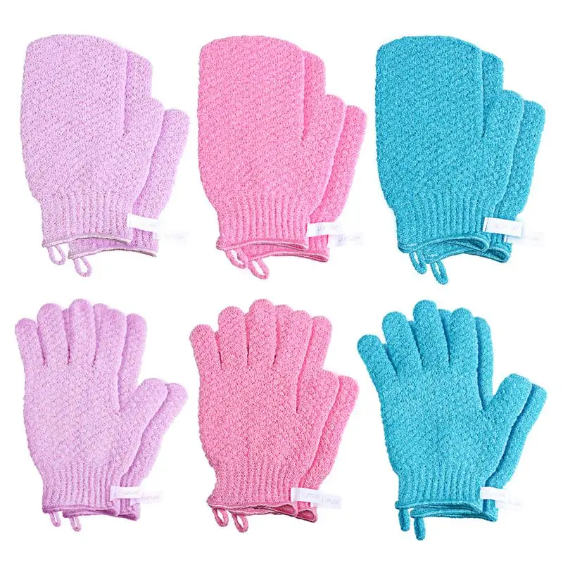 

Нейлоновые отшелушивающие перчатки для ванной, 6 пар, перчатки с пятью пальцами и перчатки с полными пальцами, перчатки унисекс для снятия о...