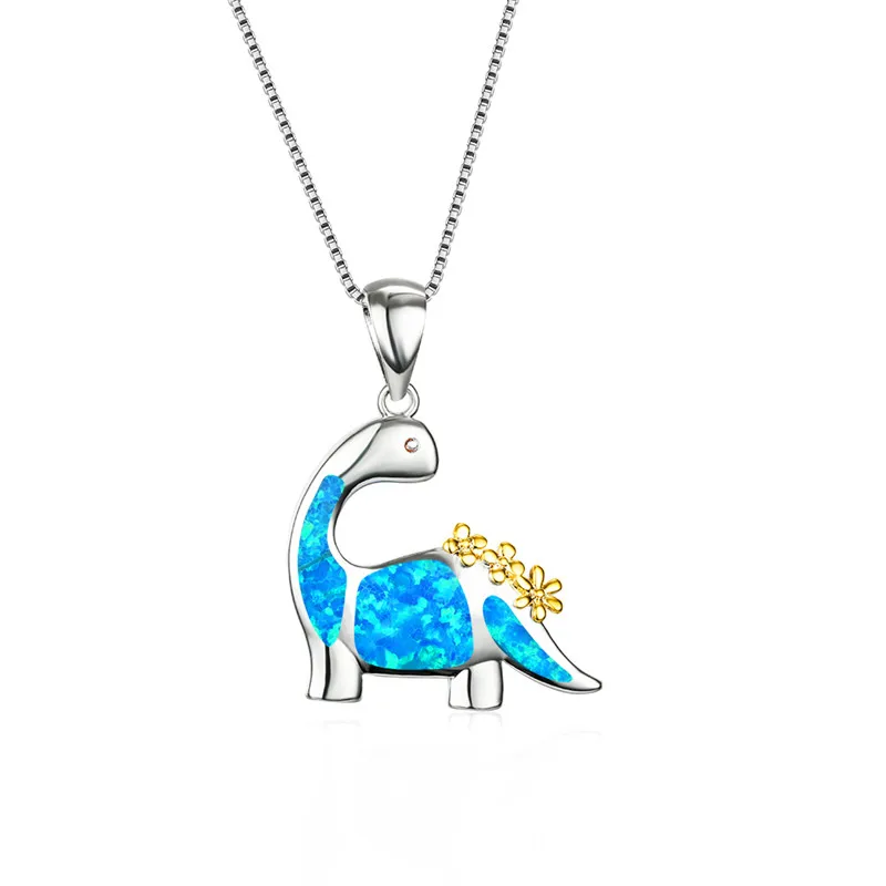 

2023 Cute Flower Little Dinosaur Pendant Necklace for Women Accessories Party Girl Gift Fashion Women Imitation Opal Necklace