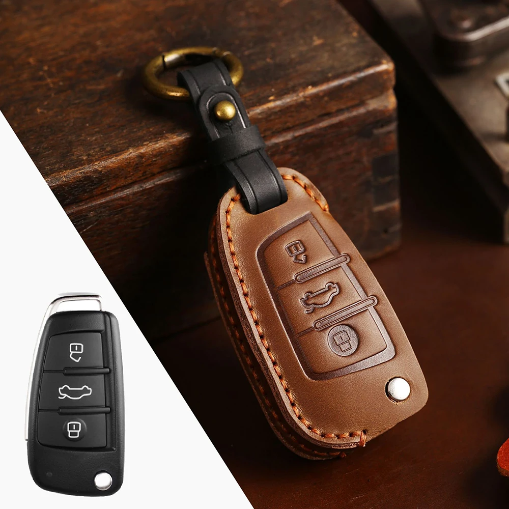

Genuine Leather Car Remote Key Cover Case Shell For Audi A1 A3 8v A4 A5 A6 C6 A7 A8 R8 TT S5 S6 S7 S8 Sq5 Q5 Q7 RS4 RS3 Keyring