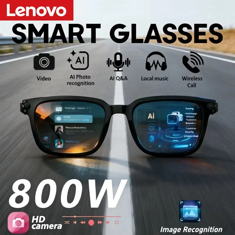 Умные AI-очки Lenovo с камерой 800W HD, фото- и видеосъемкой, голосовыми вызовами, переводом, водонепроницаемостью, Bluetooth, AI-функциями для мотоциклистов (art.: 3920d9e7e794c) - 3920d9e7e794c