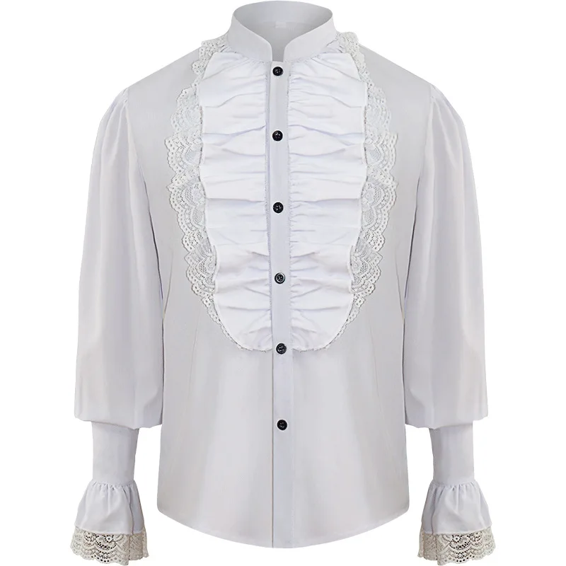 

Men's Pleated Long Sleeved Pirate Shirt Medieval Renaissance Role-Playing Costume Steampunk Jacket Halloween Party Costume