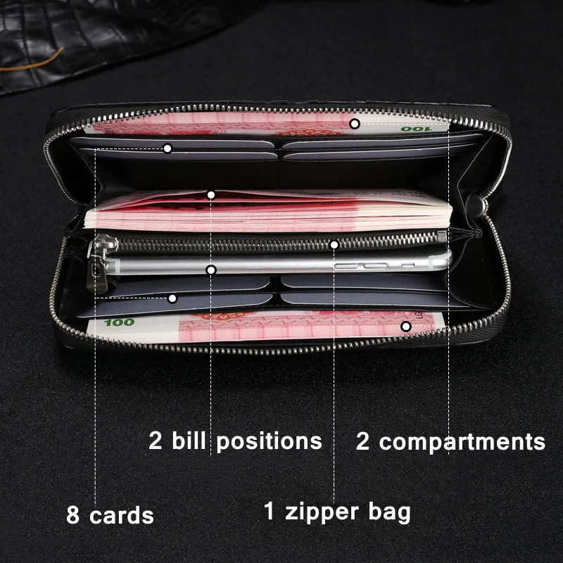 100% Thai Crocodile Wallet Men's Leather Handbag Leisure Crocodile Belly Long Wallet Men's Handbag Multi Card Wallet Handbag