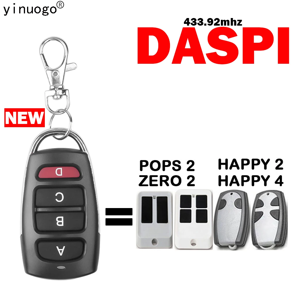 

DASPI HAPPY 2 HAPPY 4 POPS 2 ZERO 2 Garage Door Remote Control DASPI Remote Control Duplicator Key Clone 433.92MHz Fixed Code