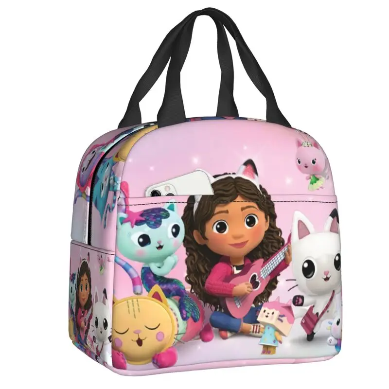 

Gabbys Mercat Cats Portable Lunch Boxes Leakproof Cartoon Dollhouse Cooler Thermal Food Insulated Lunch Bag School Children