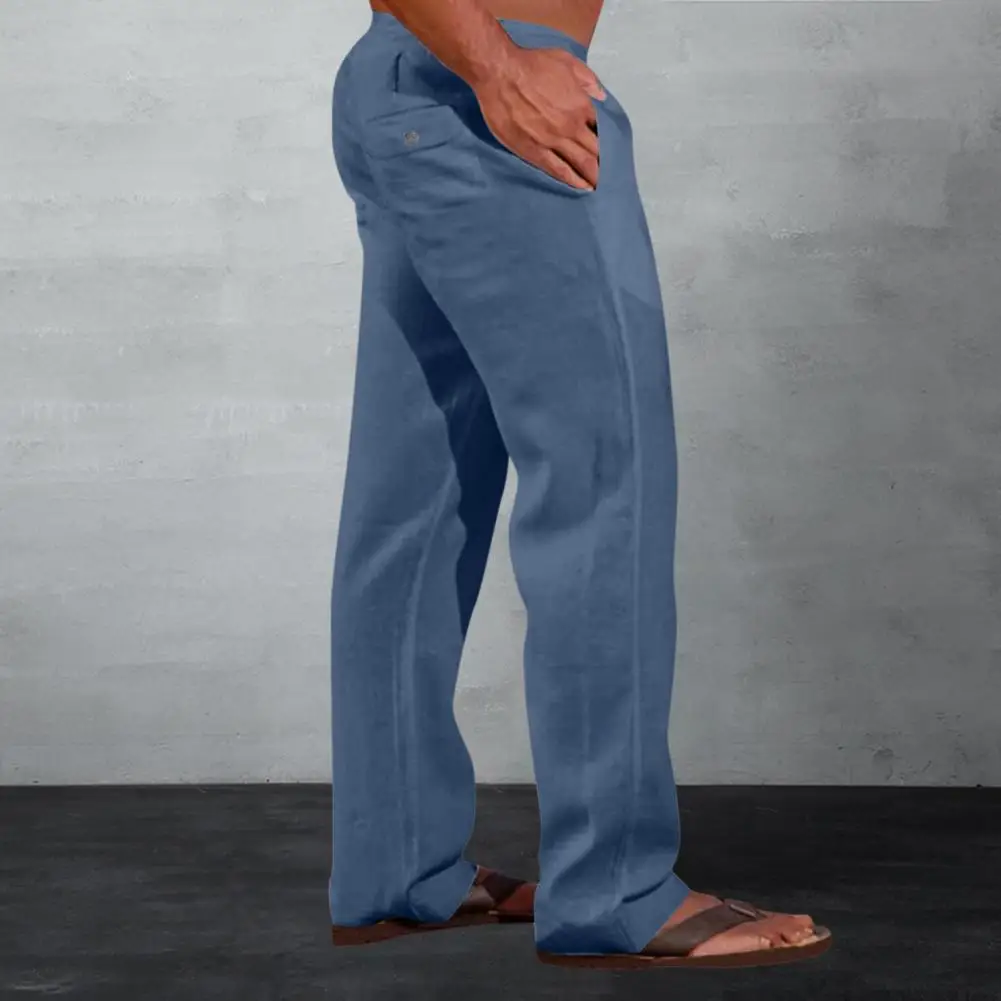 

Elastic Waist Men Pants Outdoor Casual Trousers Men's Wide Leg Pants with Elastic Waistband Drawstring Solid Color for A