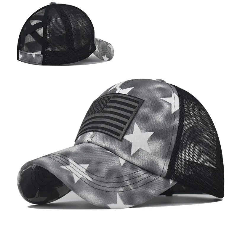 

Summer Ponytail Baseball Cap Mesh Hats For Women Girl Messy Bun Casual USA Flag Baseball Hats Gorras