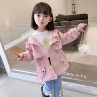 girls windbreaker spring and autumn baby girls hooded jacket childrens mid length fashion waist coat childrens trench coat