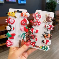 10 pcsset cute mini christmas tree sock snowman elk hair clips hairpins barrettes for baby girls kids children hair accessories