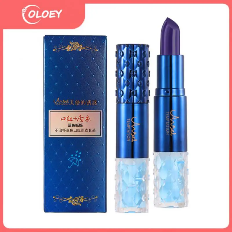 

Blue Rose Color Changing Lipstick Raincoat Set Natural Lasting Temperature Color Change Lip Balm Moisturizing Makeup Cosmetics