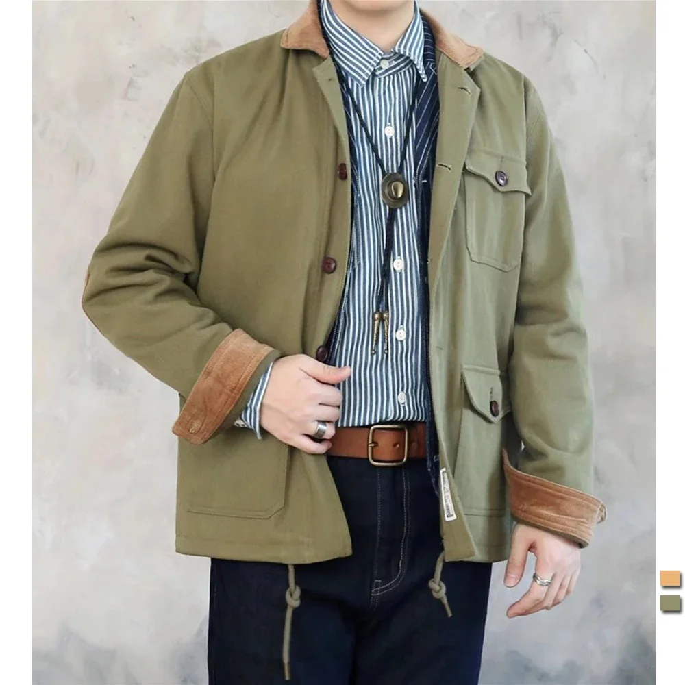 

Vintage Tactical Cargo Jacket Men Corduroy Military Fleece Multi Pocket Safari Jackets Winter Warm Thick American Casual Amekaji