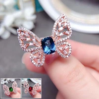 meibapj natural blue topazred garnetgreen diopside butterfly ring for women real 925 sterling silver fine wedding jewelry