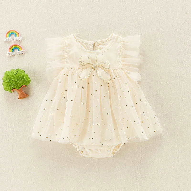 

Summer Baby Girl Clothes Cute Hundred Days' Dress Sleeveless Ruffle Princess Romper Polka Dot Yarn Skirt Infant Clothes